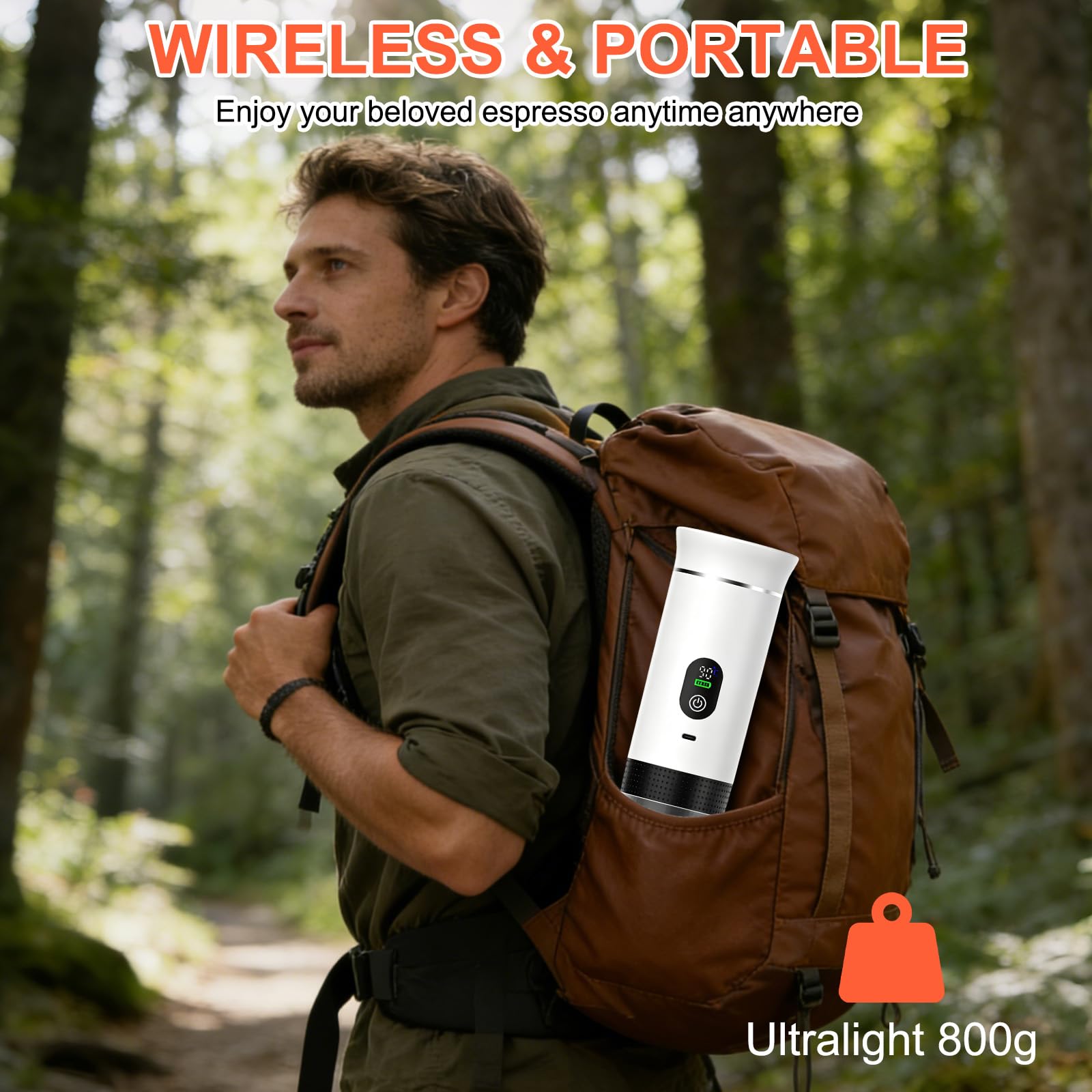 Mini cafetera de viaje 3 en 1 portátil con batería, máquina de café de viaje para coche, máquina de café espresso compatible con cápsulas y café molido para senderismo, oficina, autocaravana