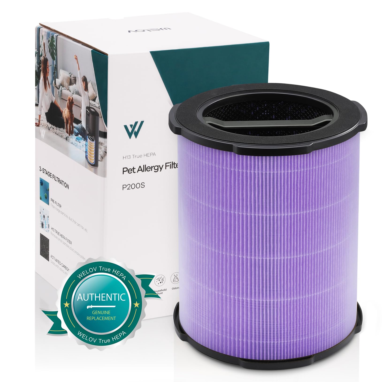WELOV P200S/P200 Pro Toxin Absorber Filter, 3-in-1 H13 True HEPA and High-Efficiency Activated Carbon Filter for formaldehyde, Toxins, Wildfire Smoke, Kitchen Odors