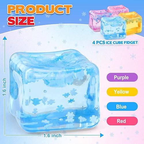 Vista 23 de Cubo de hielo Fidget Toy para todas las edades: paquete de 2 juguetes sensoriales esponjosos, bolas de estrés cuadradas, premios en el aula, cubo