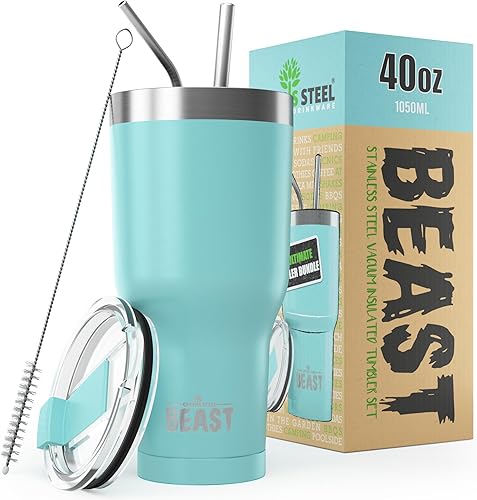 Miniatura 63 de Beast - Vaso de acero inoxidable con aislamiento al vacío para café, taza de hielo, termo de viaje de doble pared, 42 onzas (azul cielo tormentoso)