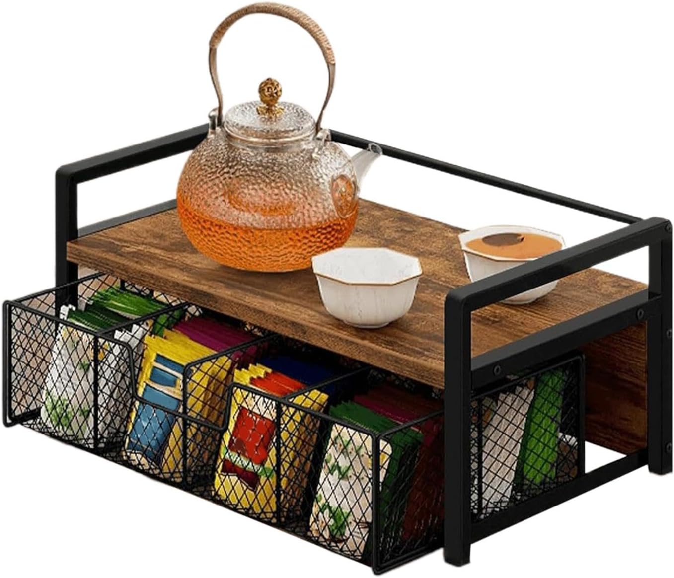 Tea Storage - Rustic Teabag Display Shelf - Tea Organizer Station | for Counter Home Dorm Living Room Meditation Room Apartment Bar Women Men Teens