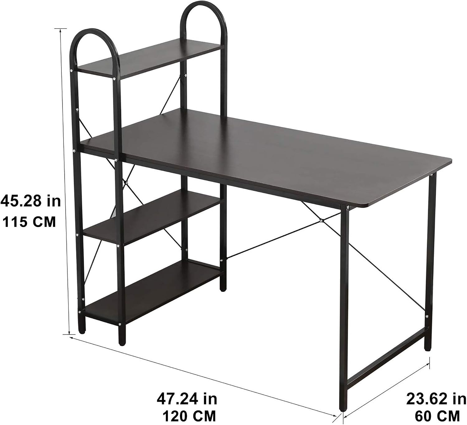 HOME BI Computer Desk with Storage Shelves 47 inch, Reversible Study Writing Table with Adjustable Bookshelf, Mordern Small Desk for Home,Office,Bedroom,Black