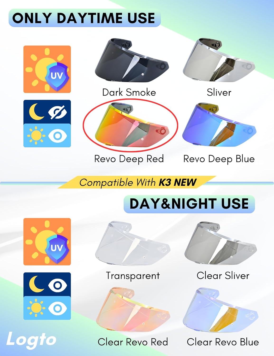 New K3 Visor Compatible With New AGV K3 Visor Replacement S M L Motorcycle Helmet Tinted Visor Face Shield (Revo Deep Red)