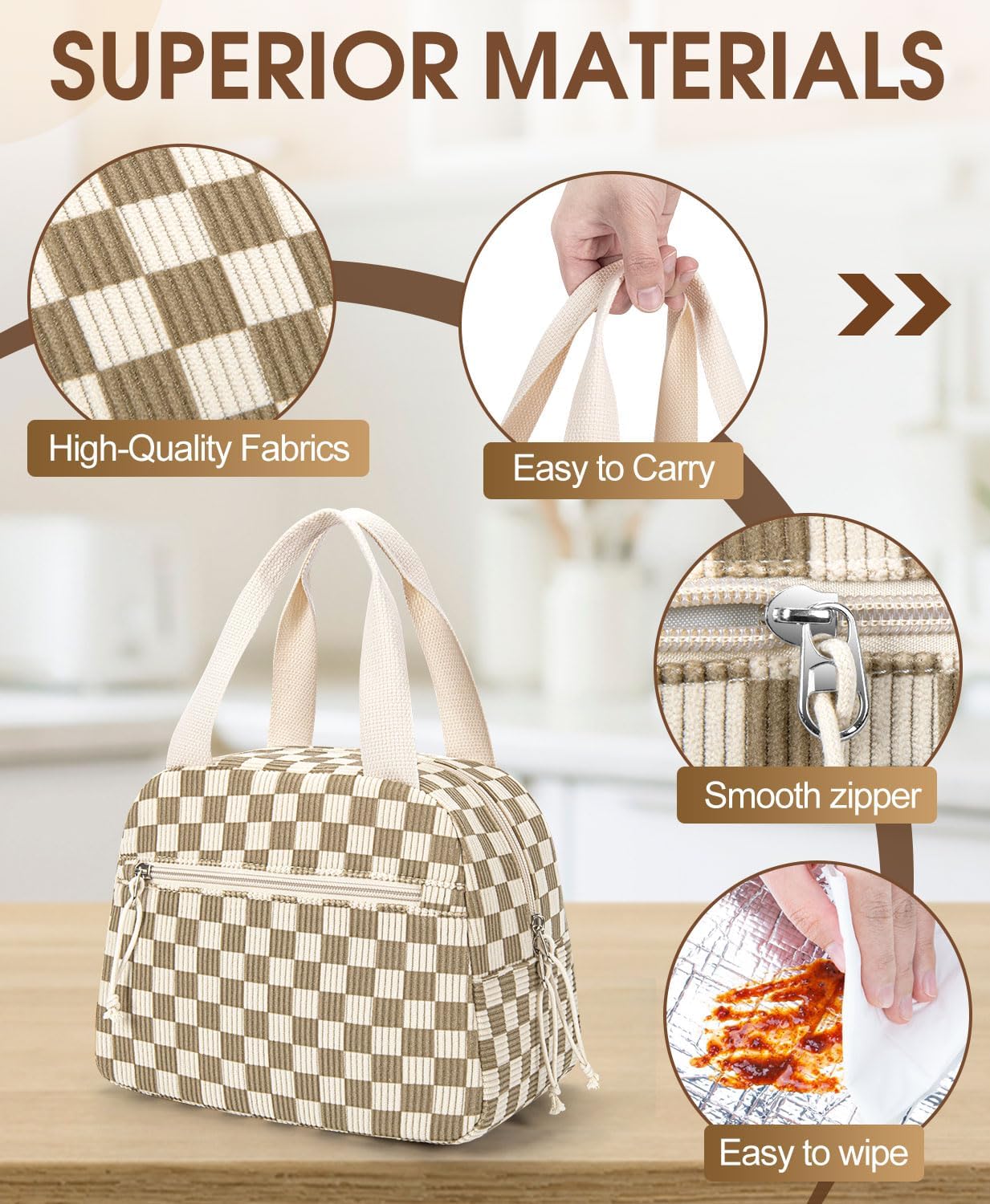 Lunch Bag for Women Men, Corduroy Small Insulated Lunch Box image 2