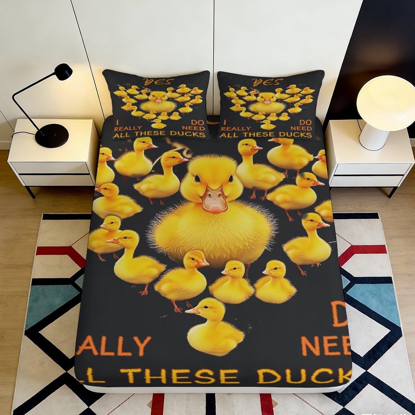 Jqzkxnhpbr Style-10 3D Printed Yellow Duck Fitted Sheet Microfiber Soft Anti-Slip Cartoon Ducklings Bed Cover For Bedroom Dorm Mattress Decor 90X200x25cm