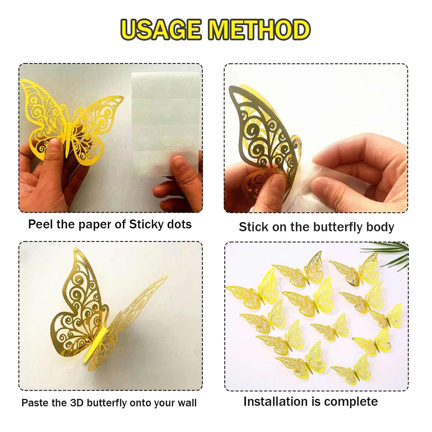 YUBBYSTU 72Pcs 3D Butterfly Wall Sticker 3 Sizes,Butterfly Wall Decals Butterflies Stickers for Walls Bedroom Party Wedding Decors for Crafts Home Room Bedroom DIY Decor Wallpaper(Gold & Rose Gold) - Image 3