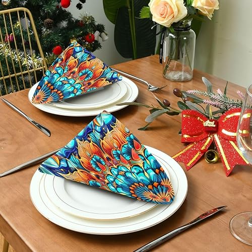 Miniatura 3 de Nander Hermosas servilletas de tela de mandala, suaves, cómodas, reutilizables, juego de 6 servilletas perfectas para cenas familiares, bodas,