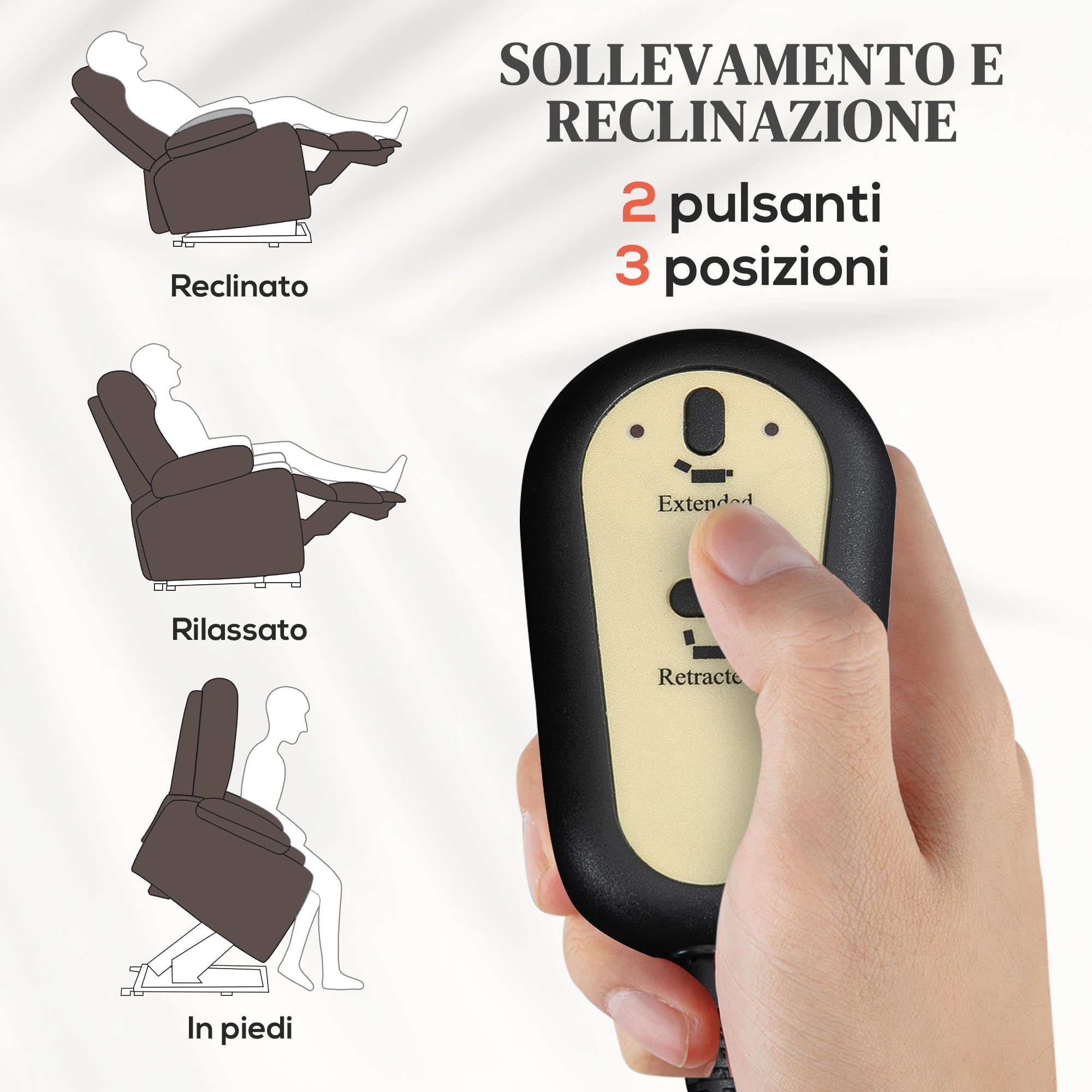 HOMCOM Poltrona Elettrica Alzapersona Reclinabile in Tessuto Antigraffio, Poltrona Relax Elettrica con 8 Punti Massaggianti, Riscaldamento, Poggiapiedi e 2 Telecomandi, Marrone