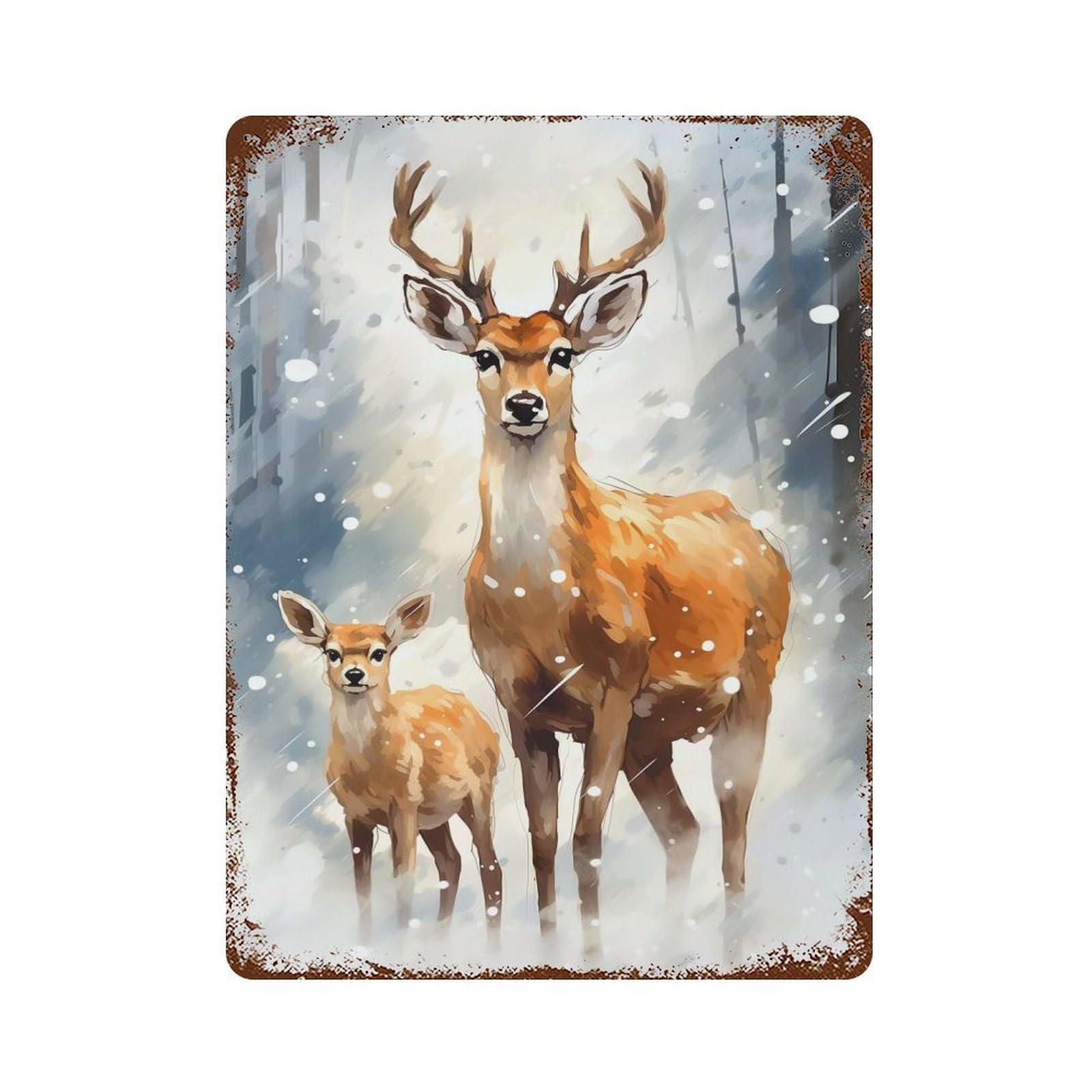 Christmas Deer Family 15.7"x11.8" Rustic Tin Plaque, Farmhouse Wall Decor for Basement, Hobby Room And Garage Decor