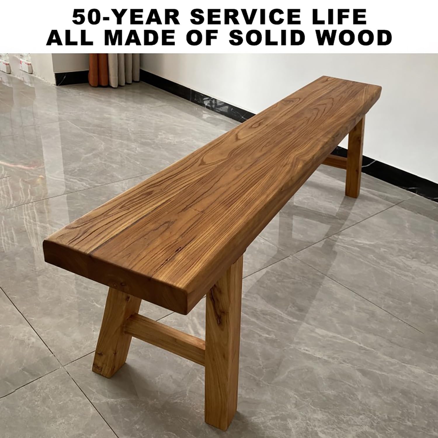 Panchina da pranzo rustica in legno per cucina interna, 50 x 26 x 45 cm, elegante seduta per sala da pranzo, ingresso e decorazione per la casa, perfetto accento rustico.