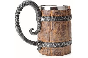 Otartu Vintage Faux Oak Wood Barrel Beer Mug, Medieval Retro Viking Stainless...