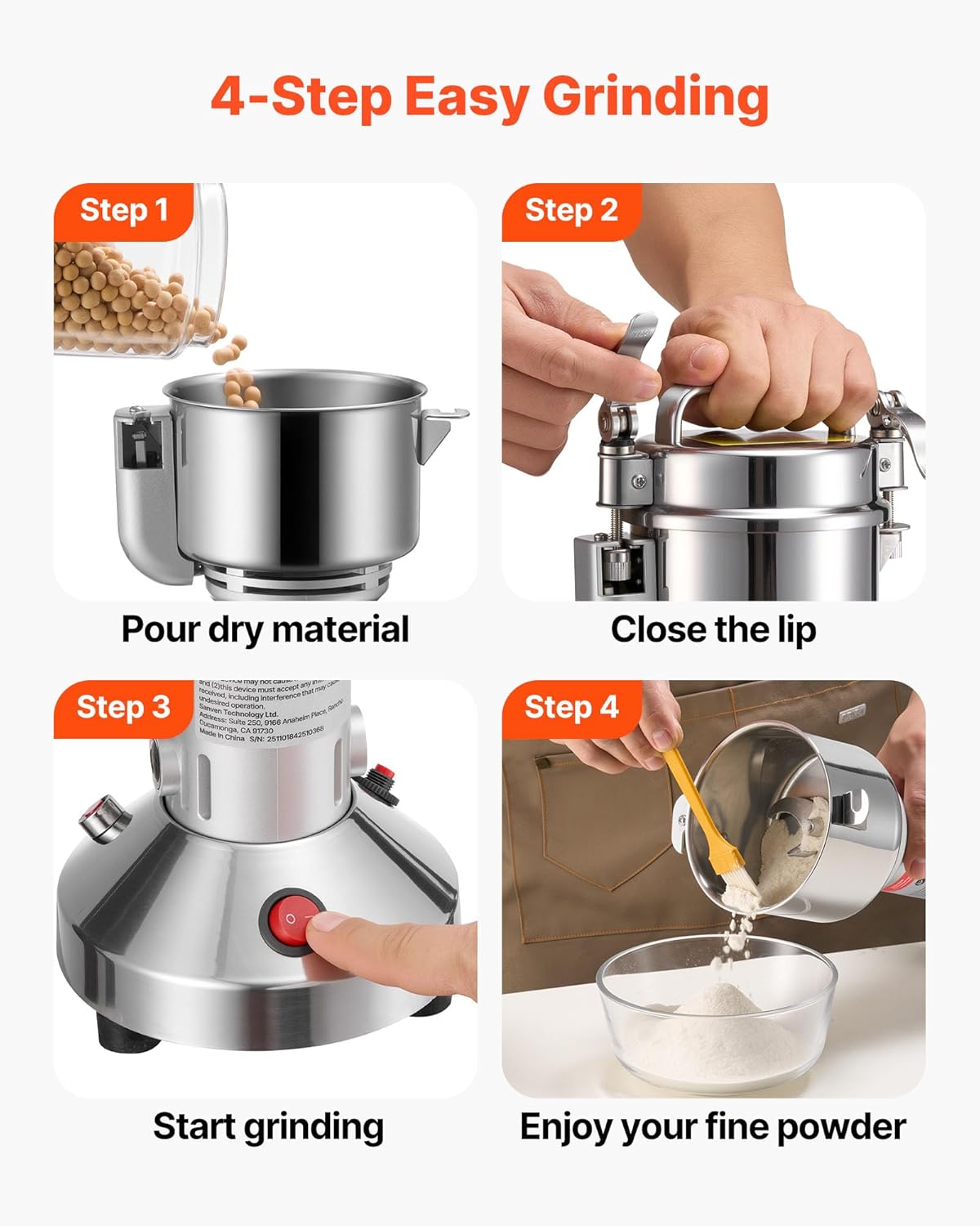 VEVOR Electric Grain Mill Grinder, 150g Commercial Spice Grinders, High Speed 850W Stainless Steel Pulverizer Powder Machine, for Dry Grains, Spices, Cereals, Coffee, Corn & Pepper, Straight Type