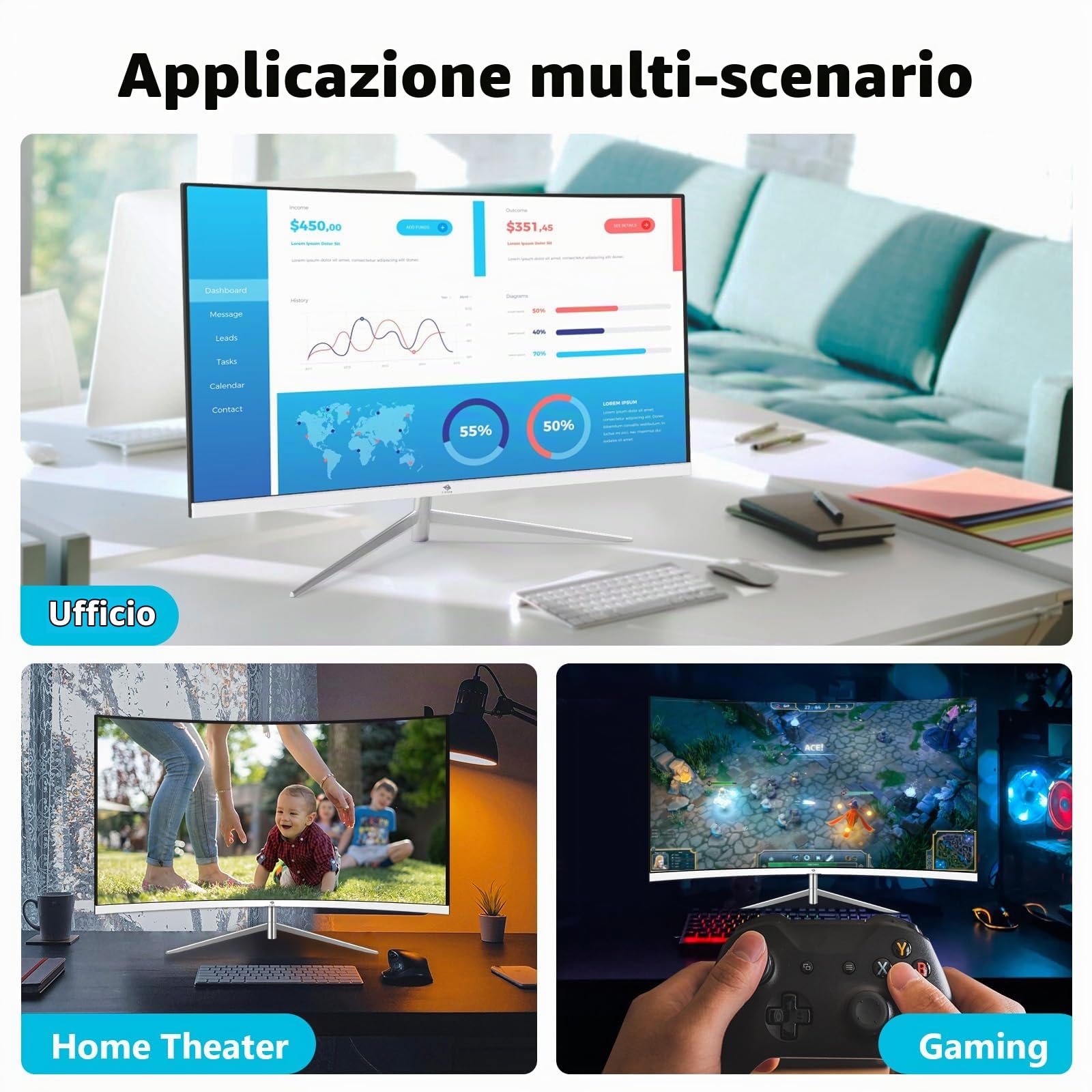 Z-Edge Monitor Pc Curvo 27'', 75Hz, FHD 1080P (1920x1080), Monitor Ufficio Bianco con HDMI Cavo, Schermo Gaming 1800R VA Frameless, Inclinazione Regolabile, 178° Angolo Visione, VGA+HDMI, Eye-Care