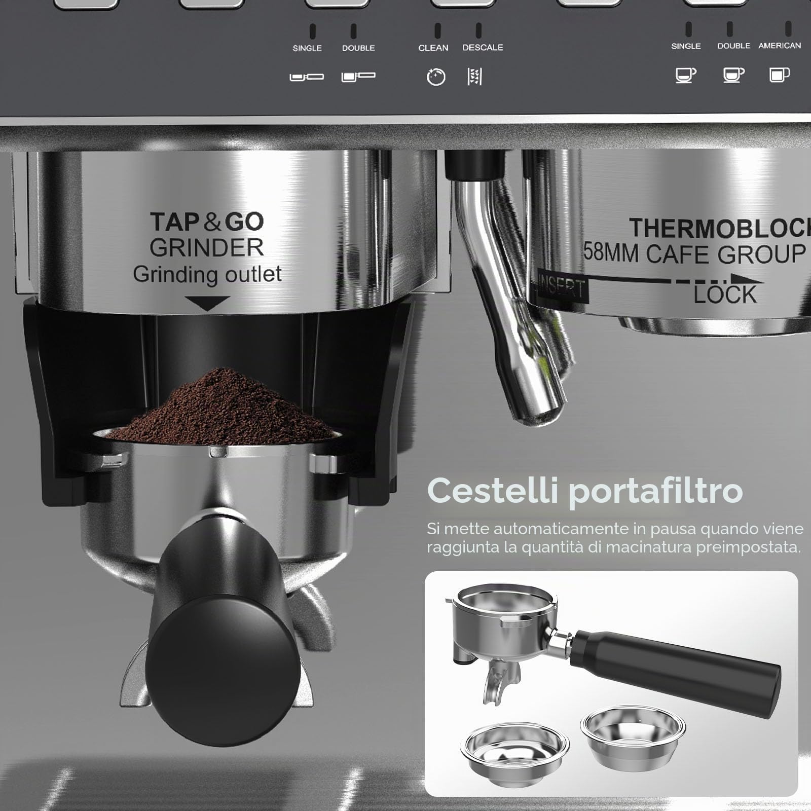 iceagle Macchina per caffè espresso EM653, 2200 W, con ugello professionale per schiumalatte, macchina da caffè con 2 sistemi di riscaldamento, pompa a pressione da 20 bar, 2,7 litri