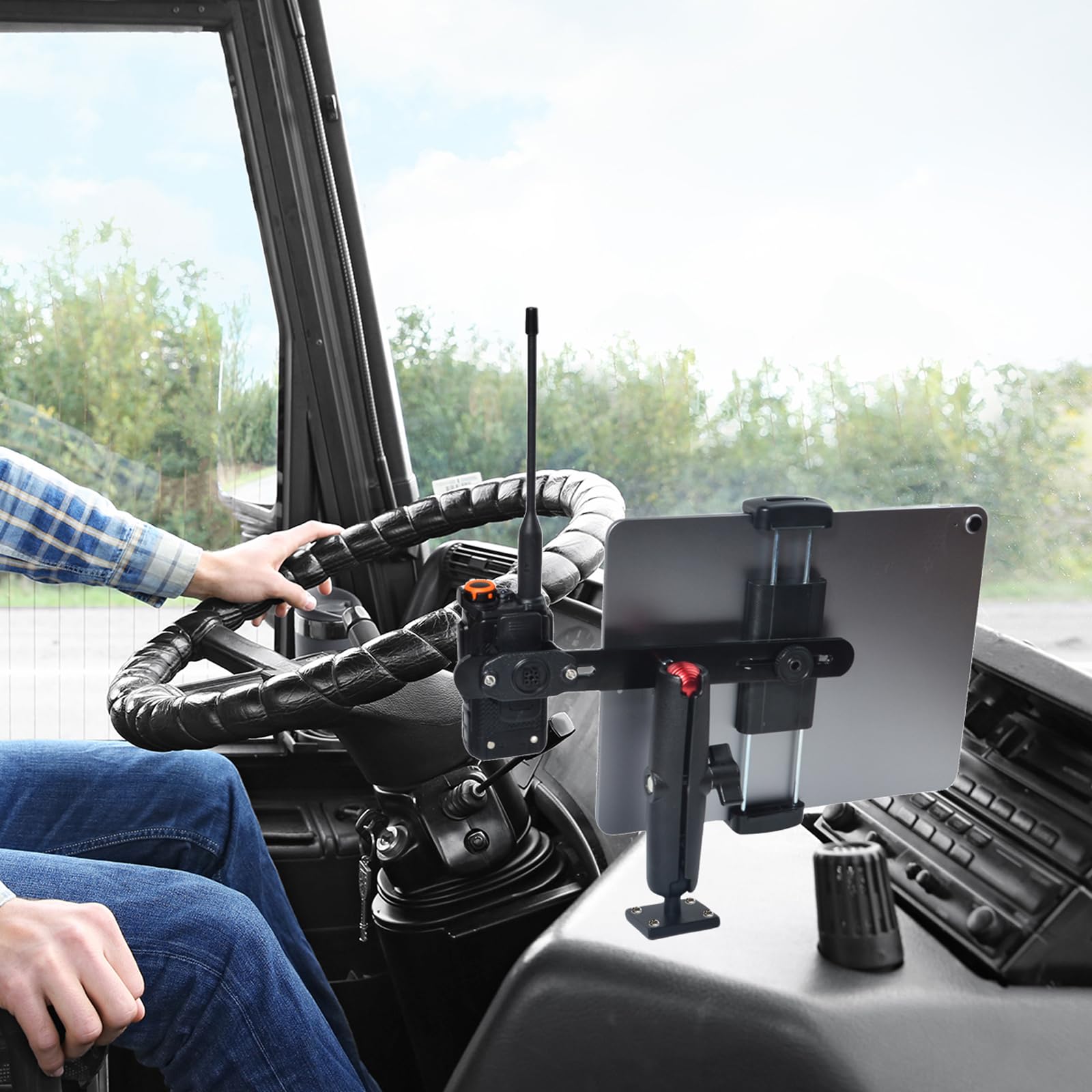 HYS Supporto da auto resistente per tablet da 5 a 13 pollici, iPad, Samsung Galaxy Tab, GPS, universale, portatile, radio CB e microfono, per scrivania, auto, parete, camion, veicoli commerciali