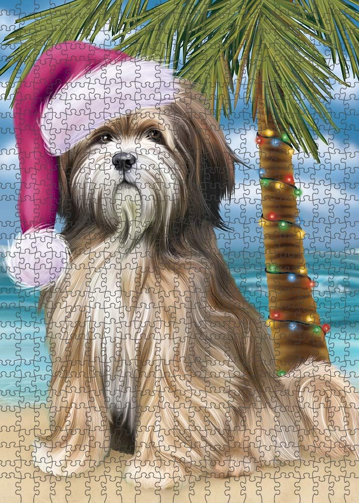 Christmas Summertime Beach Tibetan Terrier Dog Jigsaw Puzzle for Adults - Animal Printed Interlocking Puzzle Game Artwork - Gift for Dog Lover's -1000 Pcs 20"x30", PZLE63808