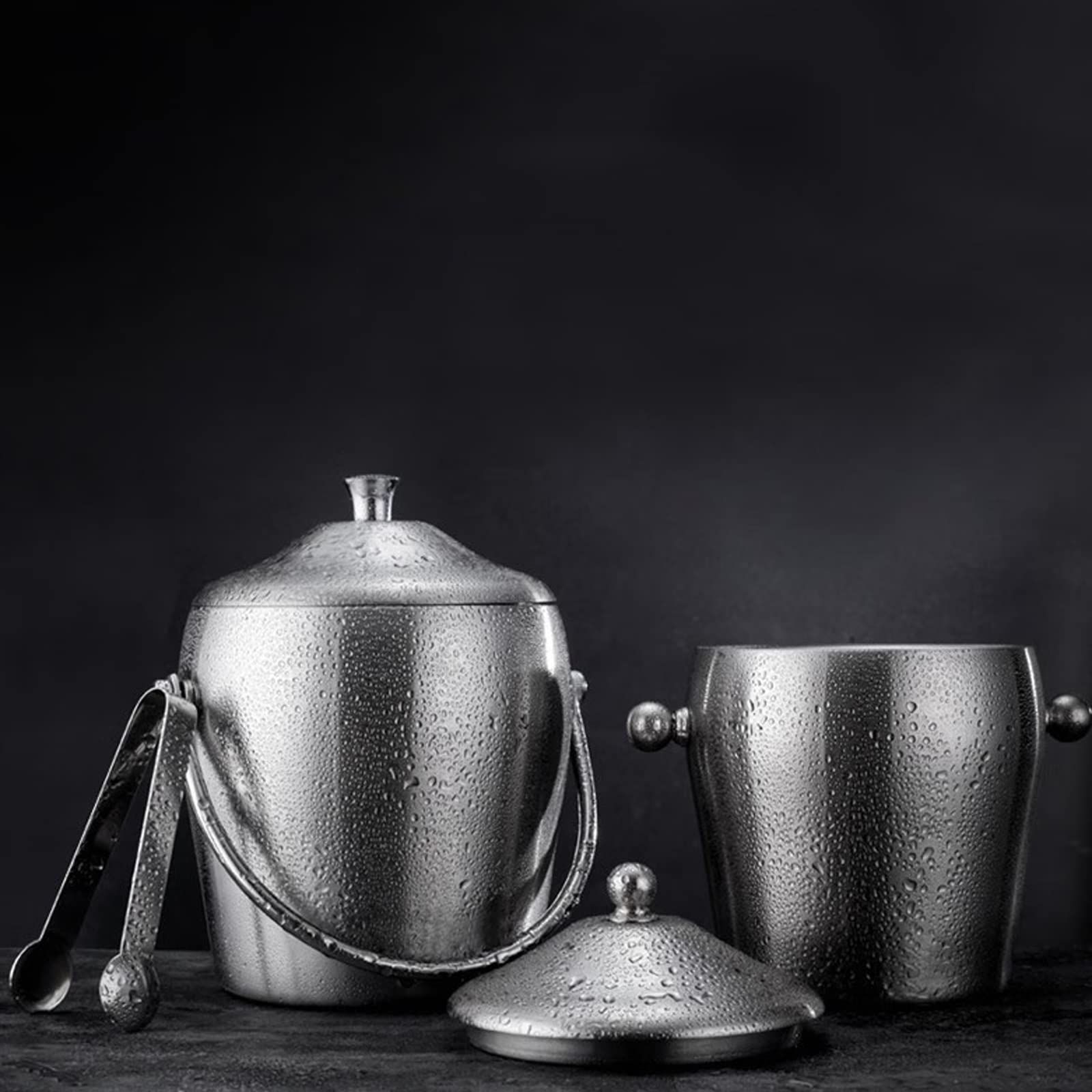 Cubos de Hielo Cubo de Hielo con Tapa y Pinzas Cubo de Hielo de Acero Inoxidable con Aislamiento de Doble Pared Ideal para Bar de cócteles, Fiestas, Enfriar Vino, champán Kits de Cubos de Hielo