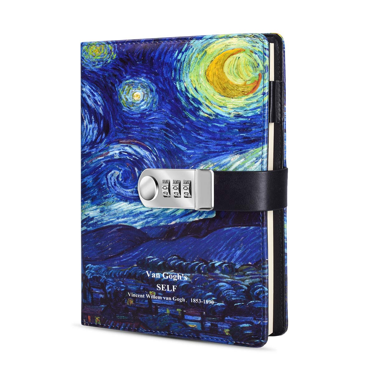 ARRLSDB Starry Diary with Lock, A5 PU Leather Journal with Combination Lock Digital Password Notebook Combination Locking Journal Diary (Starry 5)