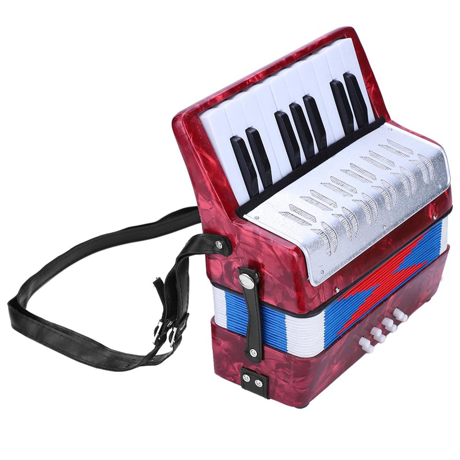 Accordéon Celluloïd pour Piano 17 Touches 8 Basses, Accordéon pour Débutants Adultes, Accordéon Concertina Portable 4 Couleurs avec Sangle Réglable Latérale, Mini Accordéon