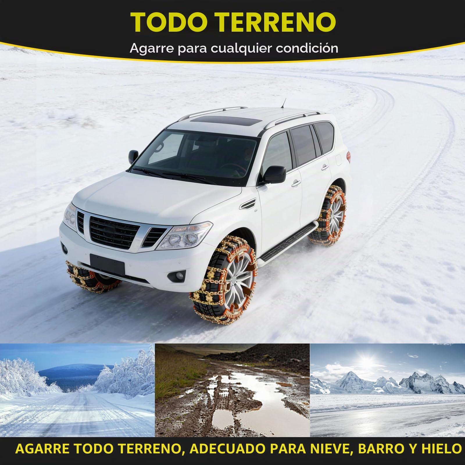 Cadenas de Nieve 6 piezas Ajustables Universal Cadenas para Coche con Pala para Nieve Fácil de instalar para Automóviles SUV Ancho Neumático 185-245mm