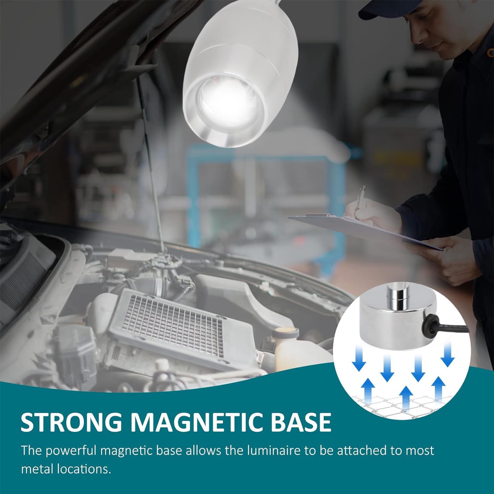 Magnetic Work Light, LED Sewing Machine Light with Flexible Gooseneck, 500lm 6500k Magnetic Base Tool Lamp for Lathe, Work Bench, Sewing Machine, Industrial Lighting