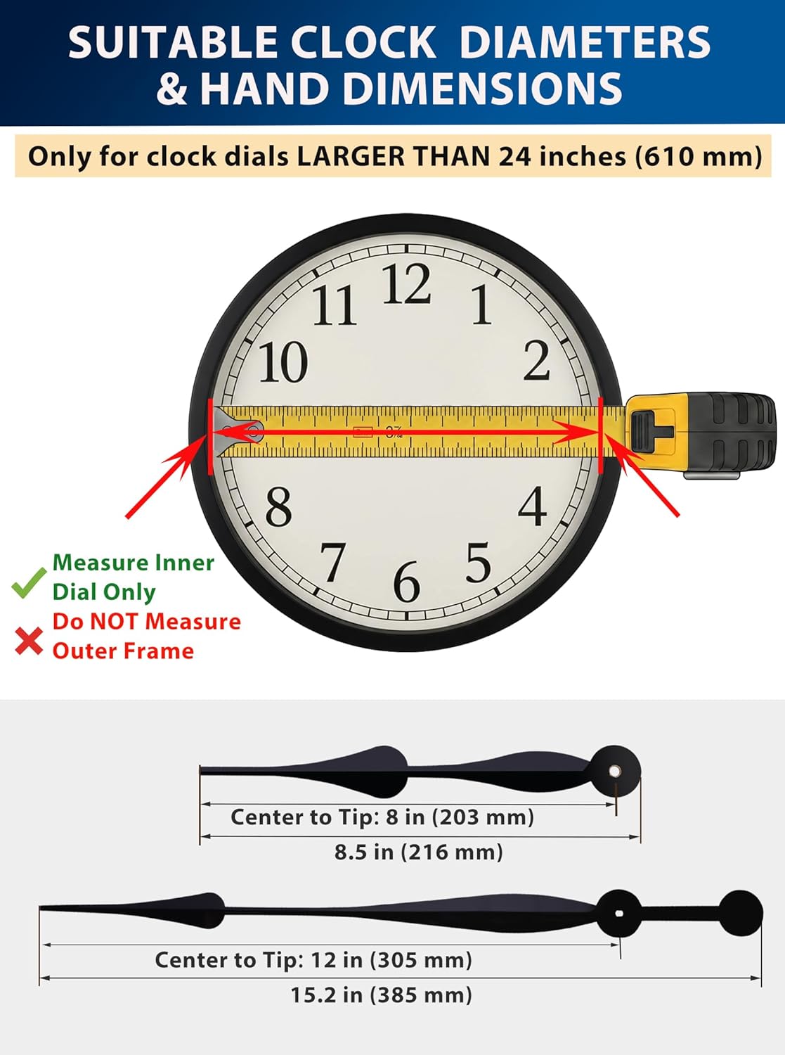Quartz Movement with High Torque & Long Shaft - For Large Wall Clocks Diameter 65-85cm - Ticking DIY Replacement Kit (Non-Creeping) - Battery Operated, Without Second Hand