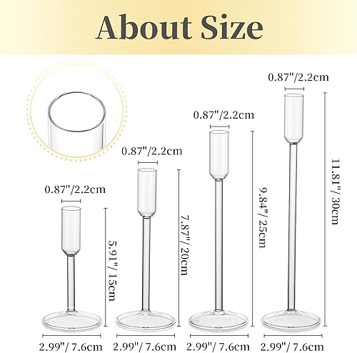 Miniatura 4 de Portavelas de vidrio Portavelas Hewory Taper, 8 portavelas palo, candelabros altos transparentes para centro de mesa, boda, Navidad, decoración de