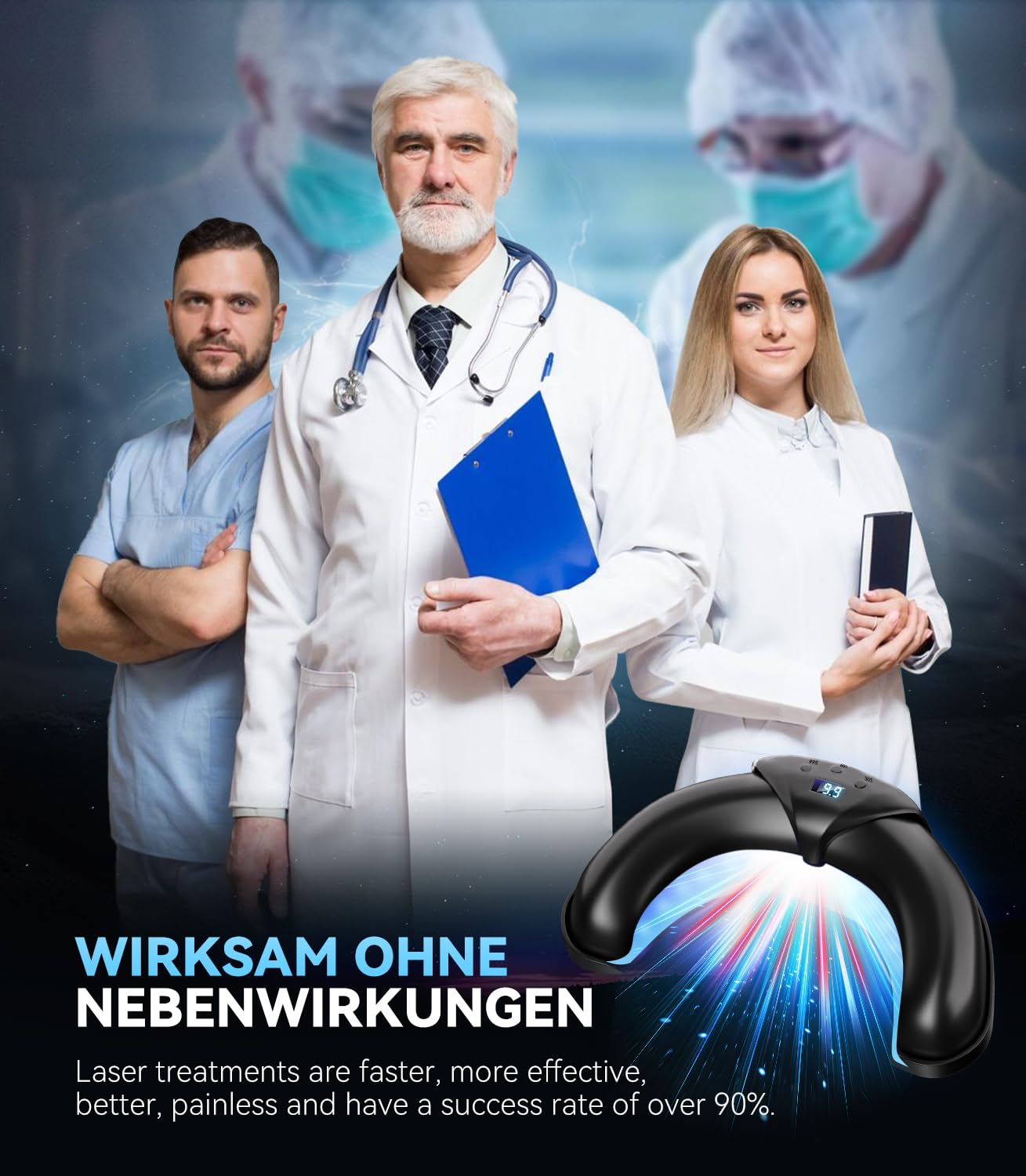 2025 6.0 Upgrade Nagelpil Lasergerä【mit Zeitanzeige - 30s/60s/99s】Faltbares Gerät Nagelpilz Lasergerä 905nm Infrarotlicht/470nm Blaulicht und geeignet für den Heimgebrauch(Schwarz)