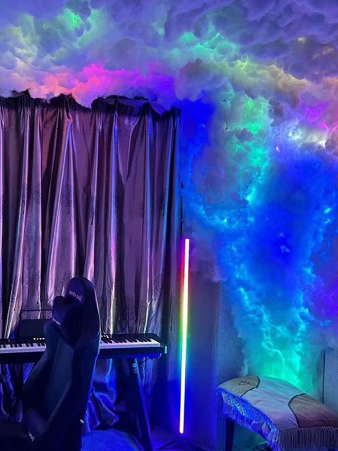 Led Nubes Techo,Nubes Decoracion,Lámpara Colgante De Nube,Nube Trueno Lámpara Luz Nocturna De Nube 3D,Luces De Halloween con Tira Cambiante De Color para Sala De Juegos,Dormitorio,Bar,Club
