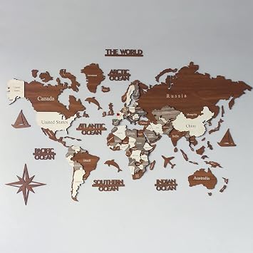 iwa concept 3D Multilayered Wooden World Map | Wood World Map Home Art | Wall Travel Decor | Housewarming Gift | M - 39x24 | 100x60 cm, Mixed