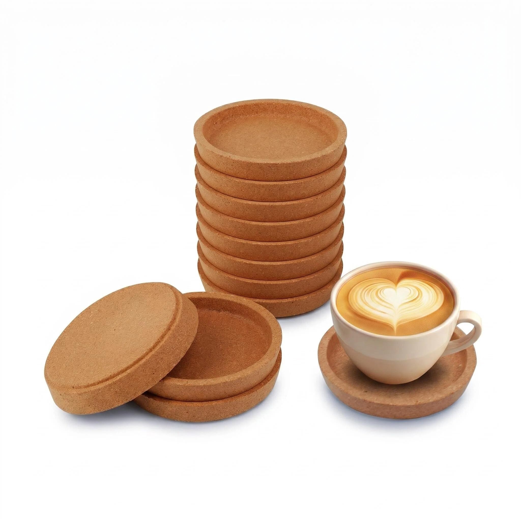 12-teiliges Set Korkuntersetzer rund & Korkuntersetzer rund mit Rand, 10 cm Durchmesser, umweltfreundlich, hitzebeständig, wasserdicht & rutschfest, universell einsetzbar für Küche, Büro und Bar