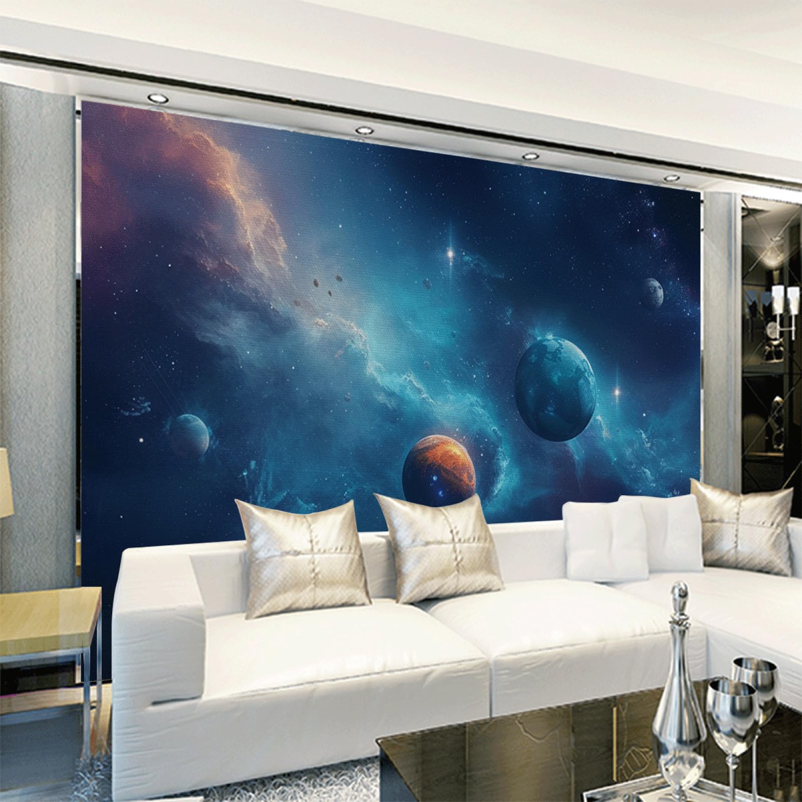 Papel de Pared Decorativo Azul Naranja Murales Decorativos Pared Sin Pegamento Fácil de Aplicar y Removible Papel Pintado Mural para Salón Dormitorio 210x140cm