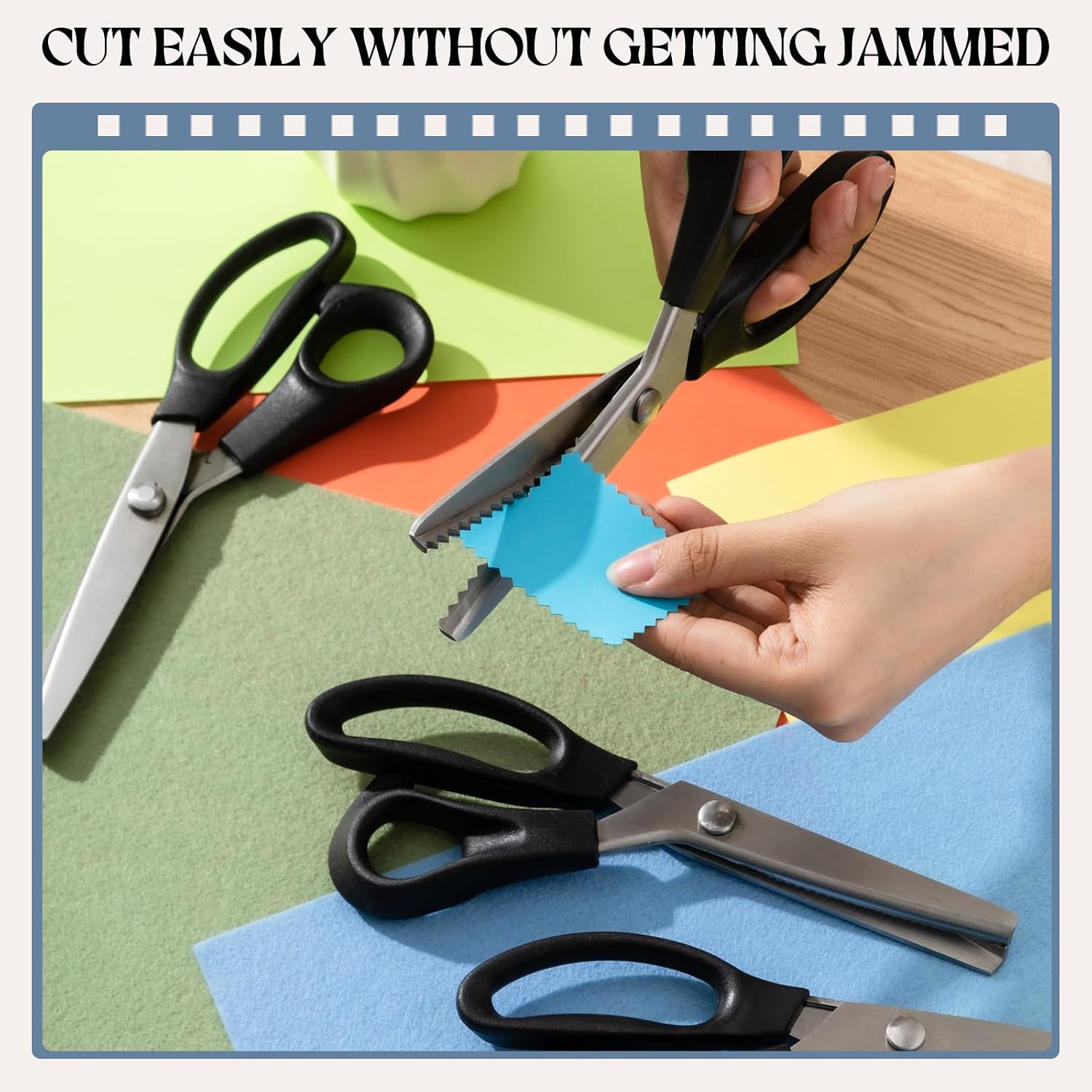 4 Sizes Pinking Shears for Crafting and Paper Cutting, 5mm, 7mm 18mm Scalloped Triangle and Wavy Scissors, 9.3'' Zig Zag Scissors Handheld Serrated Jagged Dressmaking Supply for Leather Fabric