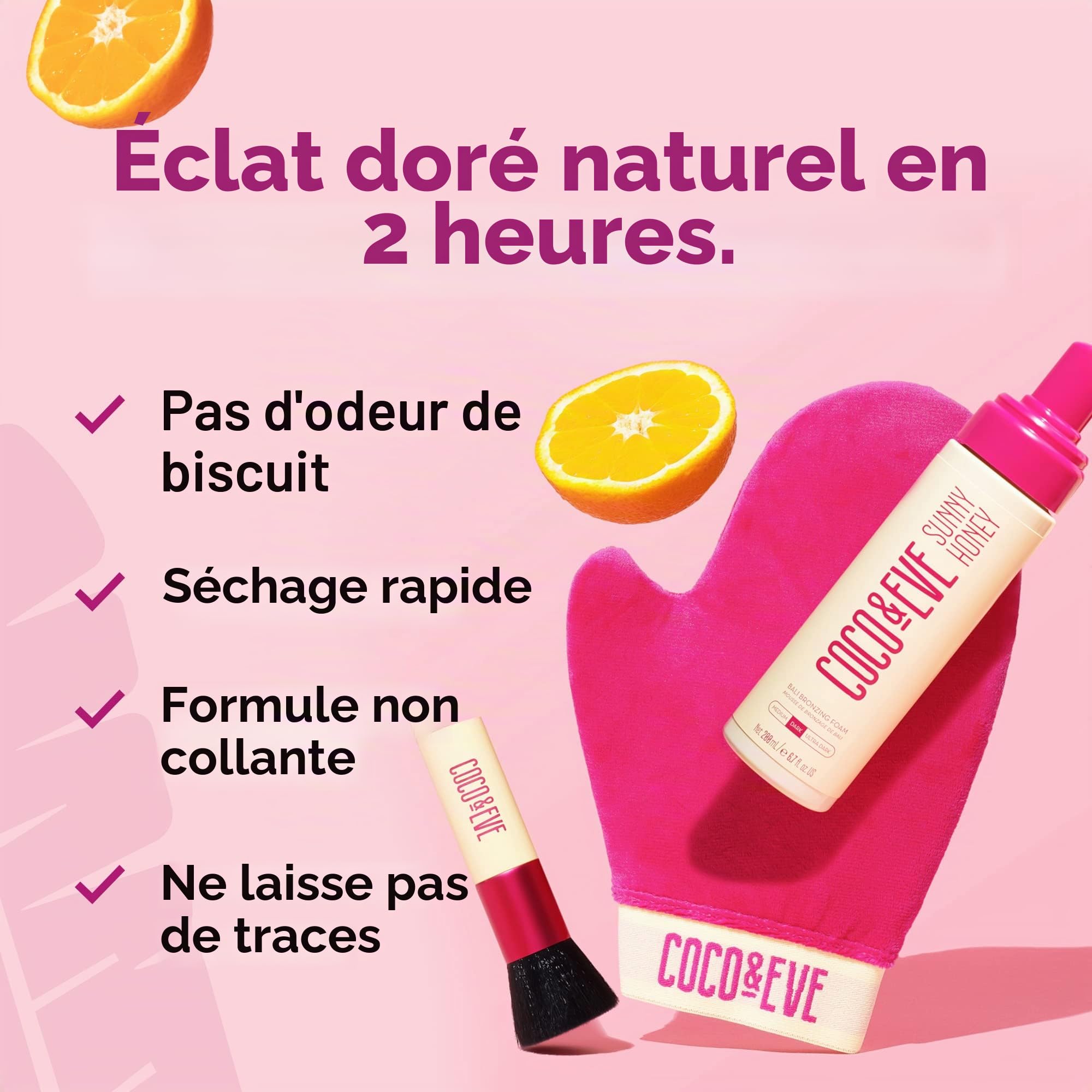 Coco & Eve Bali Bae Self Tan Set (Ultra Dark). All Natural Sunless Tanning Mousse. Lotion autobronzante instantanée avec Bronzer, Mon applicateur, brosse Kabuki et applicateur arrière pour application
