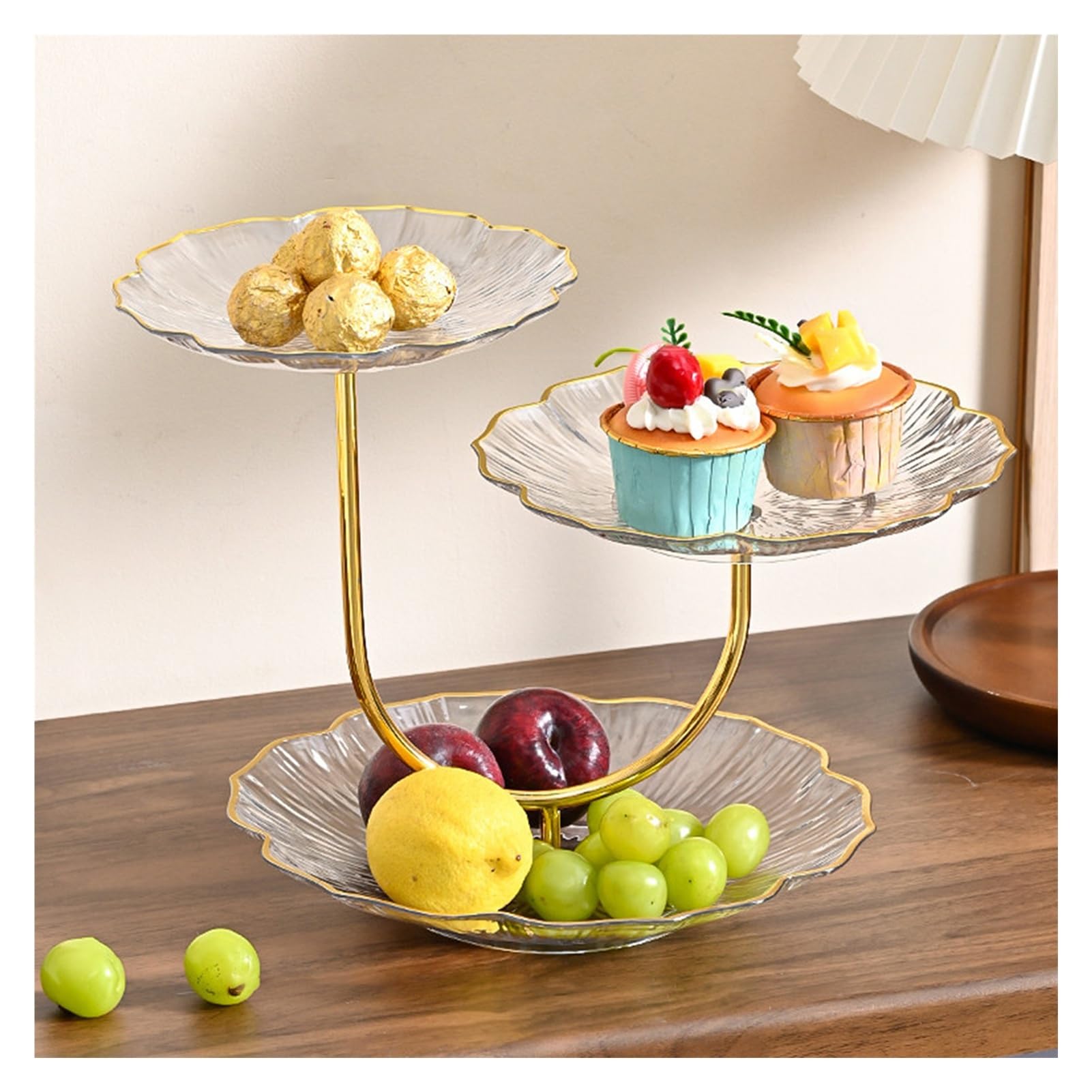 XCSDEW PET Fruit Rack,Floor-standing Shelf,Three-tier Pastry Storage ,Openwork Design,Suitable for Living Room(Color1)