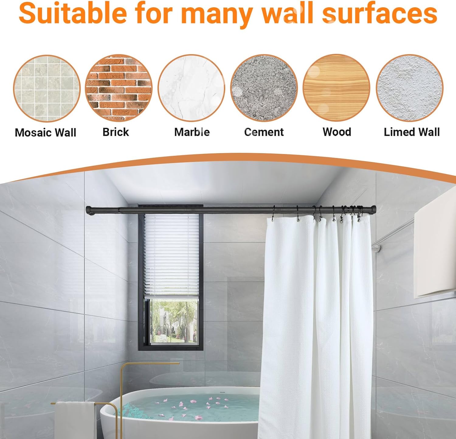 Wall Mounted Double Shower Curtain Rod for Bathroom, Adjustable 27" to 90" Heavy Duty Rustproof Black Double Shower Rod, Easy Installation for Shower Room Dry-Wet Separation