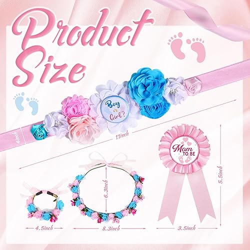 Miniatura 2 de Riceshoot Conjunto de fajín y ramillete de flores de maternidad para niño o niña, decoraciones de revelación de género, para mamá, para ser papá,