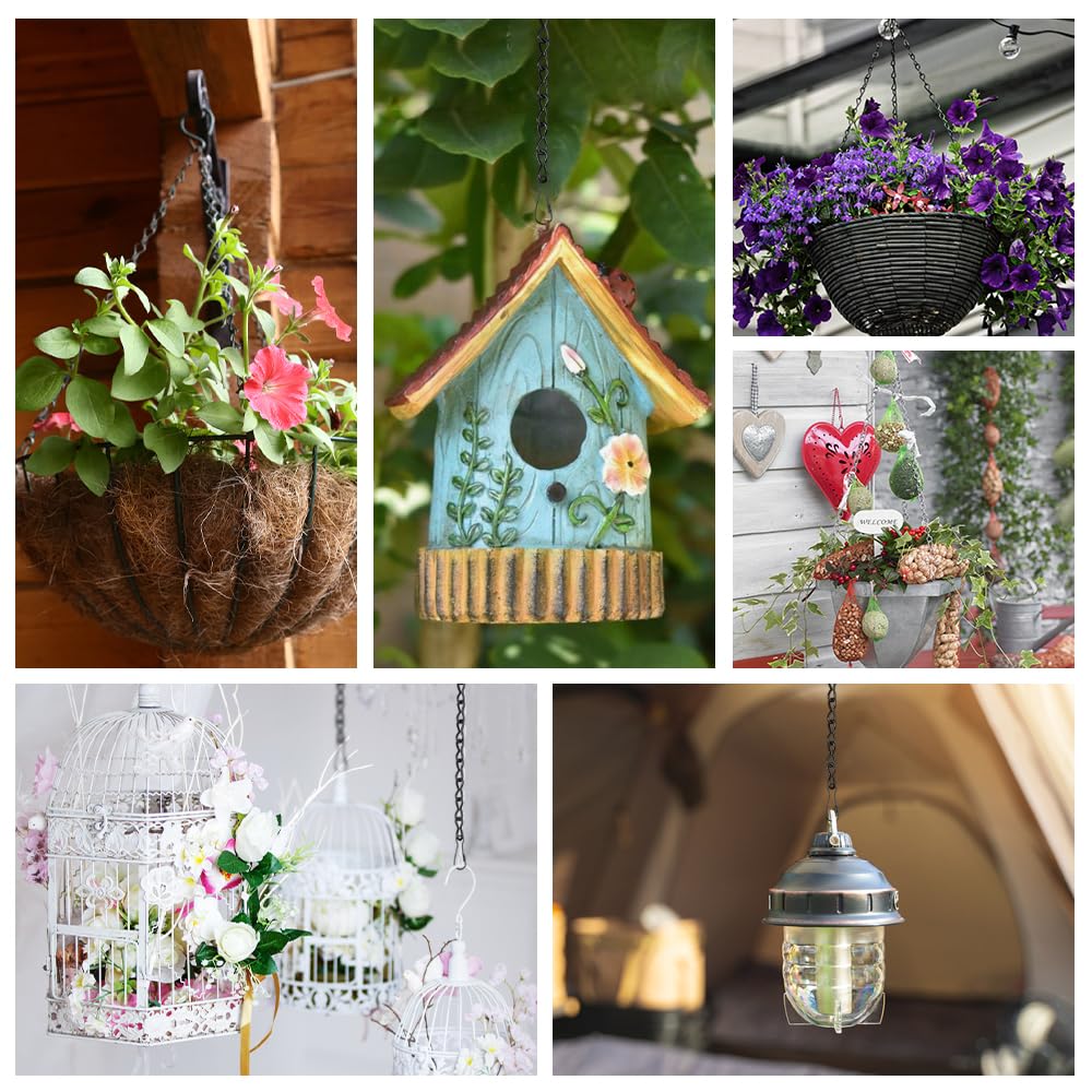 4 Stück Metallkette zum Aufhängen, 50 cm Schwarz Blumenampel Ketten | Blumentopf Hängende Kette mit Haken und Karabiner,Pflanzen Aufhängung Metallkette für Vogelhaus,Wildvogelfutter,Blumentöpfe
