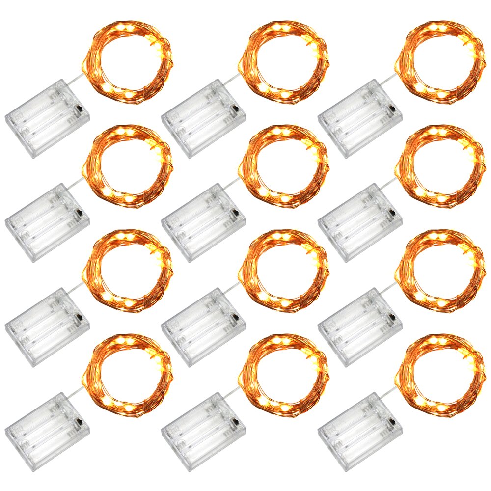 RcStarry(TM) 12-Pack{30LED 10Ft}Rope Lights,30 Micro LED Battery Operated 10 Ft Long Ultra Thin Copper Wire Starry String Lights for Home Bedroom Party Tree,Warm White