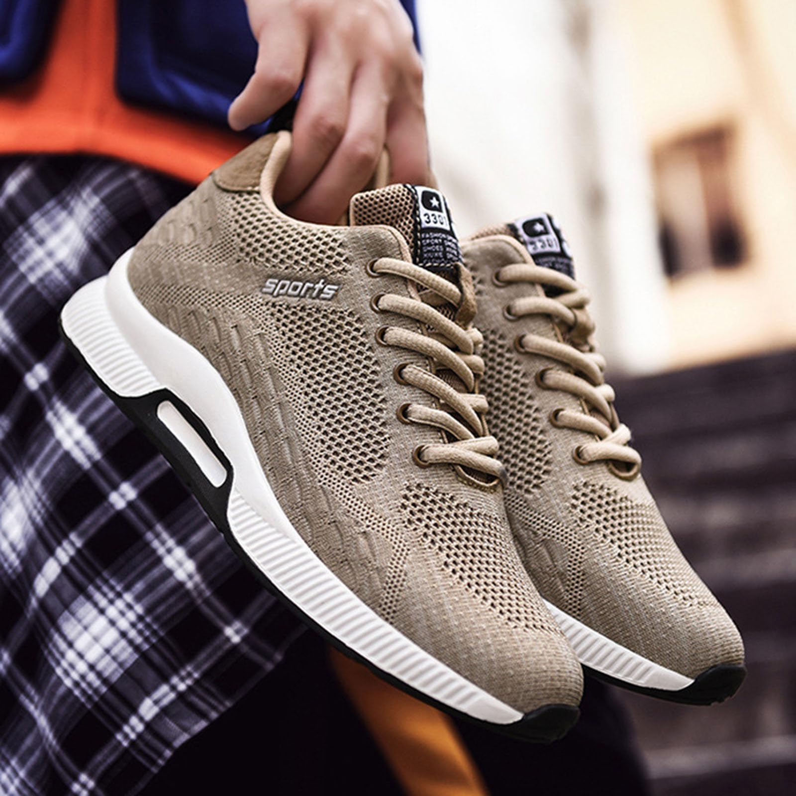 Generisch Paar Herrenschuhe mit Erhöhung, lässige Mesh-Sneaker, leichte, atmungsaktive Sportschuhe zum Schnüren mit verstecktem Hebeabsatz für Männer, cm