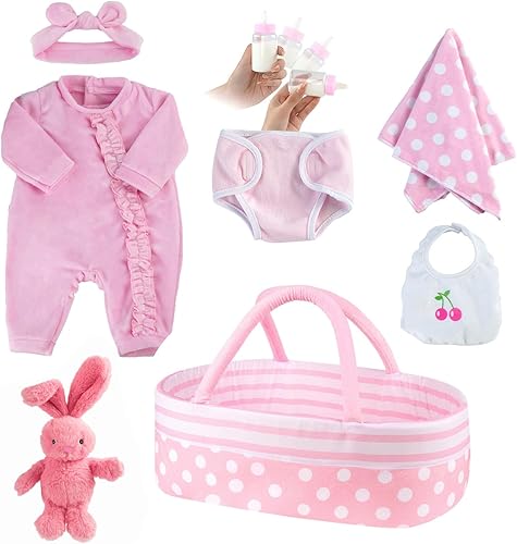 Miniatura 1 de JIZHI Juego de 8 piezas de ropa de muñeca Reborn con moisés para muñecas de 17 a 22 pulgadas, ropa de muñecas y accesorios para muñecas, conjunto