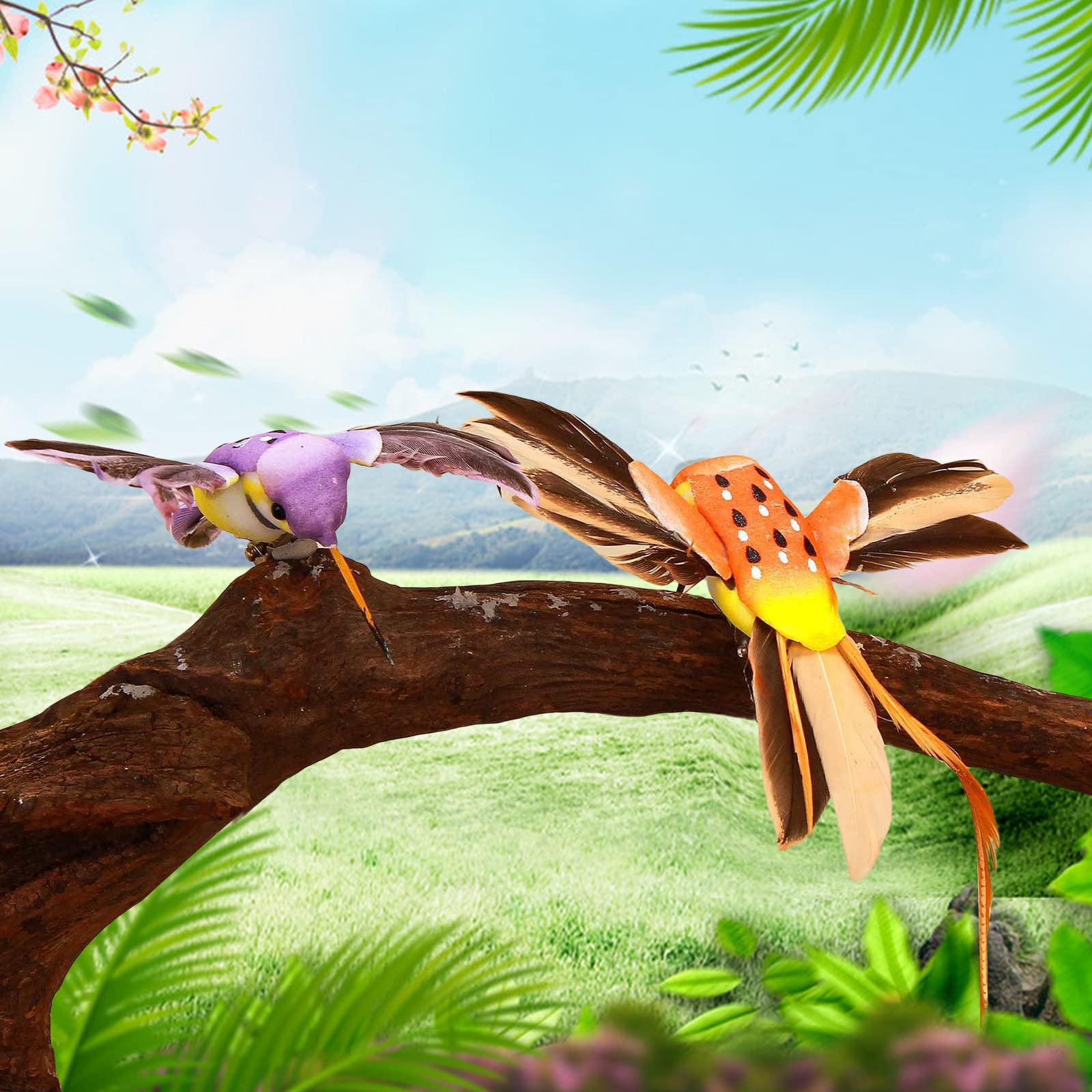 Qianly 6Pcs Artificial Hummingbird Clip on Foam Feather Birds Ornament Creative Lifelike Feathered Hummingbird Fake Foam Birds Bird Figurines for Porch Lawn Trees Wedding Decoration