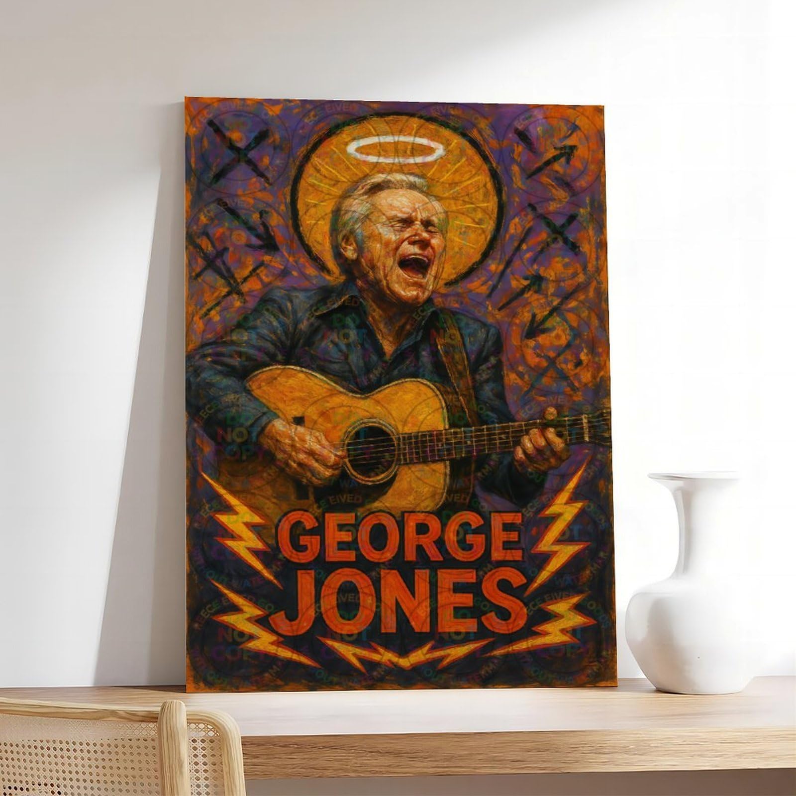 ZYGNBHL "Heaven Needs Country Music", poster artistico da parete su tela con immagine del cantante George_Jones, 61 x 91,4 cm
