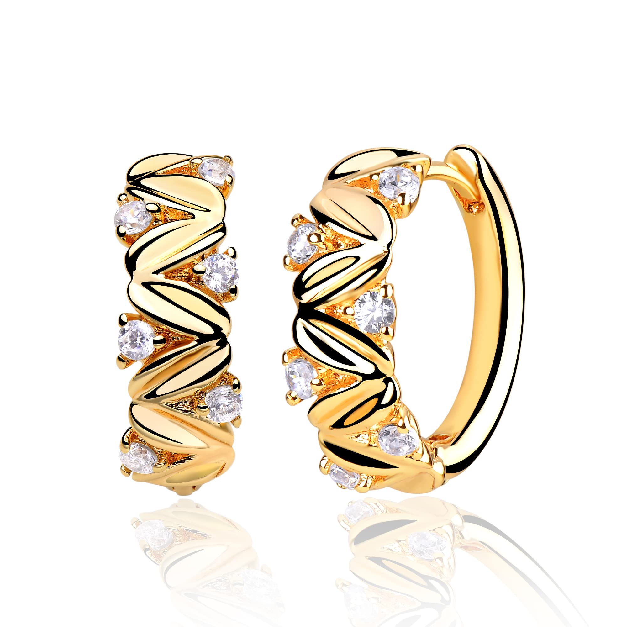 Valloey Rover Gold Hoop Earrings for Women 14k Gold Plated Simple Hoops Dainty Boho Cute Hypoallergenic Cubic Zirconia Chunky Huggie Gold Ear Jewelry for Women