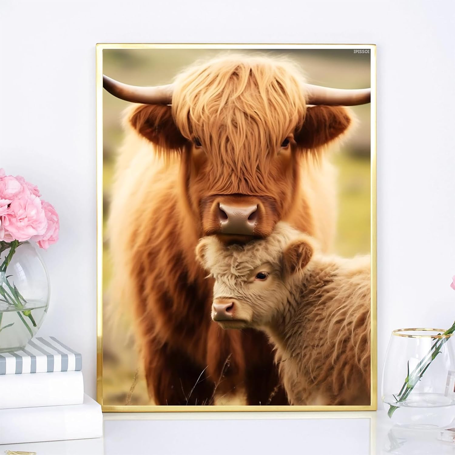 IPISSOI ハイランド 牛 ダイヤモンド ペインティング キット ハイランド 牛 母と赤ちゃん 大人用 初心者向け ダイヤモンド