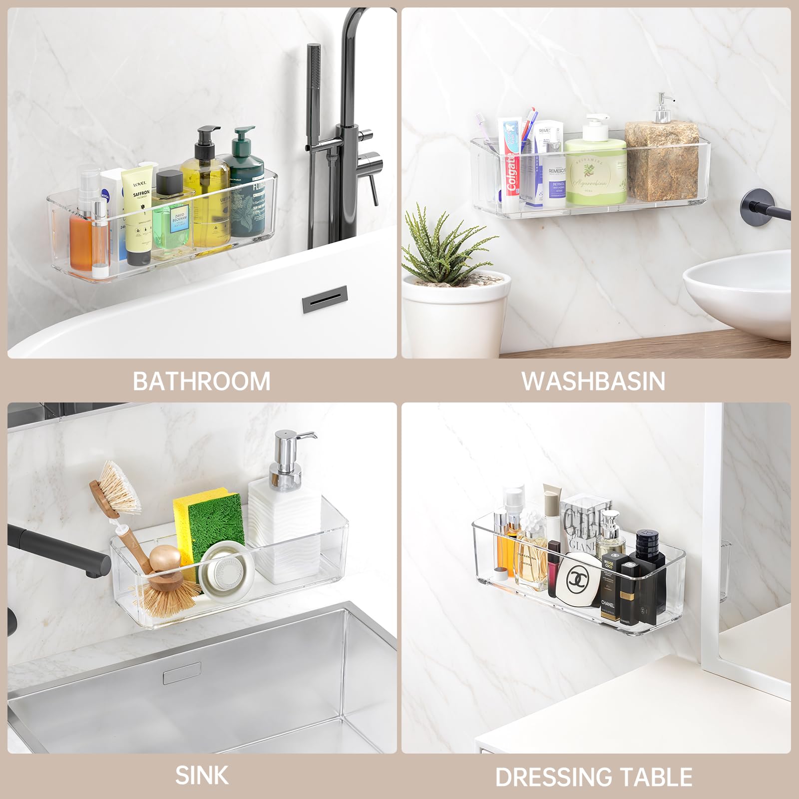 PAVSTINE Mensola Doccia Senza Foratura Trasparente, 2 Pezzi, Alto Grande | Cestino Portaoggetti, Accessori Doccia con Ventose, Shower Caddy, Mensole Bagno Può Contenere Sapone, Shampoo, Bagnoschiuma