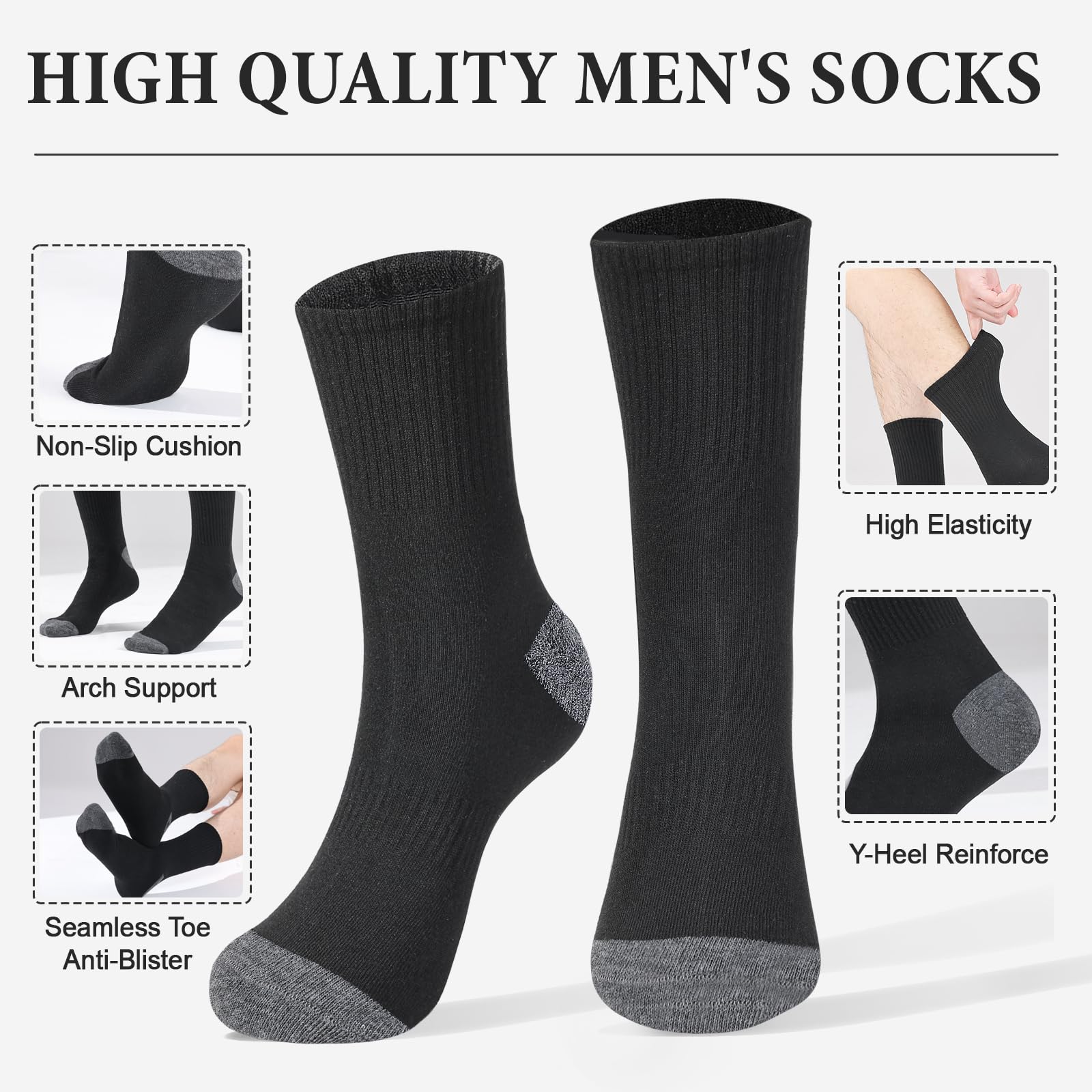 20 paia di calzini unisex in cotone, traspiranti, imbottiti, comodi, per allenamento, escursionismo, sport, corsa