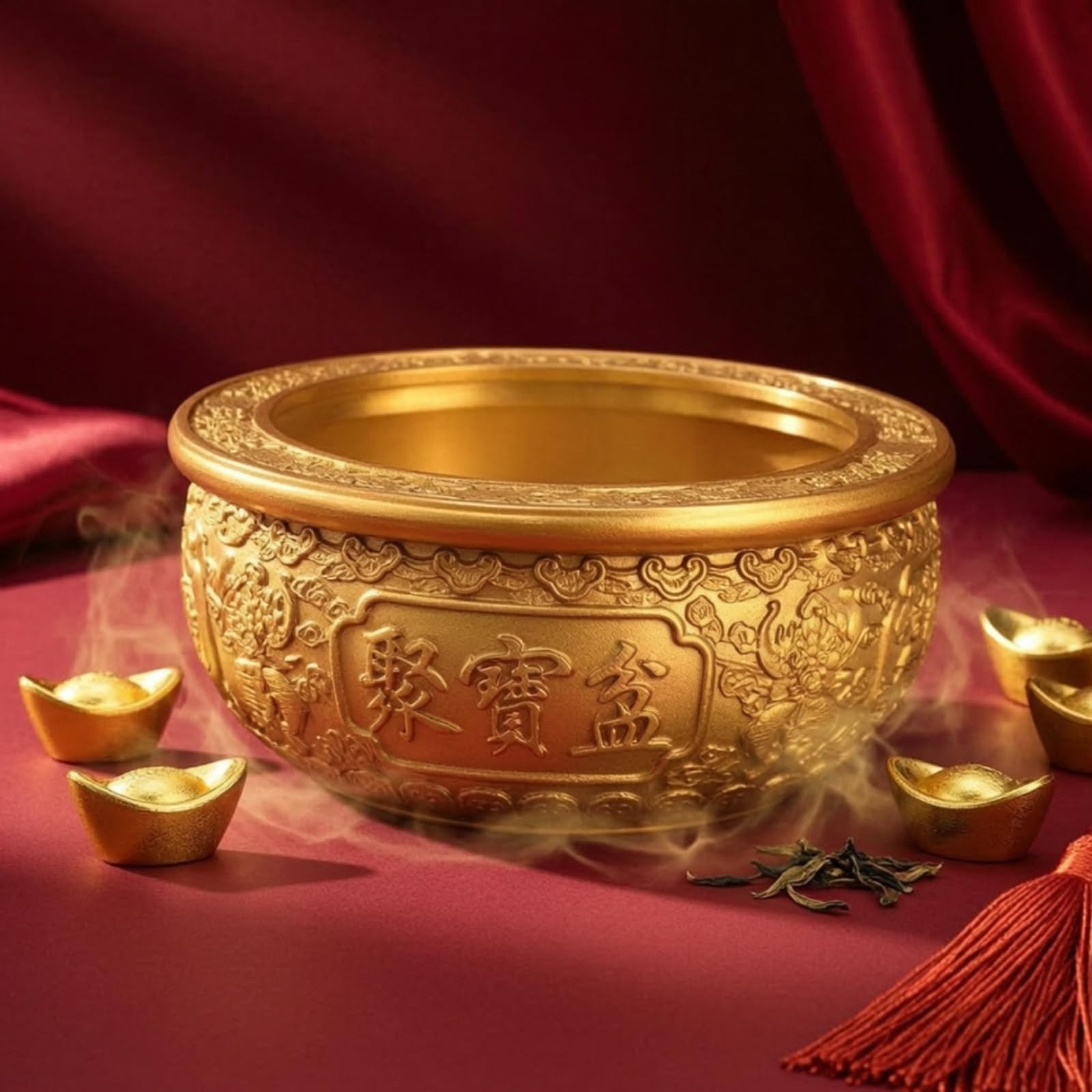 Palangana Decorativa de Latón Cuenco Ornamental Centro de Mesa Recipiente de Exhibición Diseño Tradicional con Relieves Detallados Interior, 12.9CM
