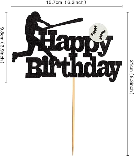 Miniatura 2 de Ercadio 1 paquete de decoración de pastel de béisbol de feliz cumpleaños con purpurina para jugador de béisbol para temática de béisbol, baby