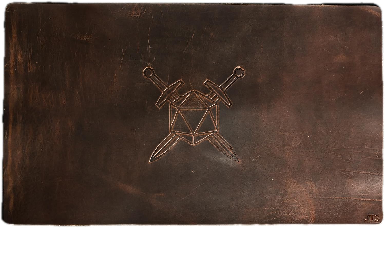 Ox & Pine Leather Gaming Playmat 24" x 14" - Personalization Options with Unique Stamp Designs and Snap Closure Band Customized Full-Grain Leather (Nut Brown)